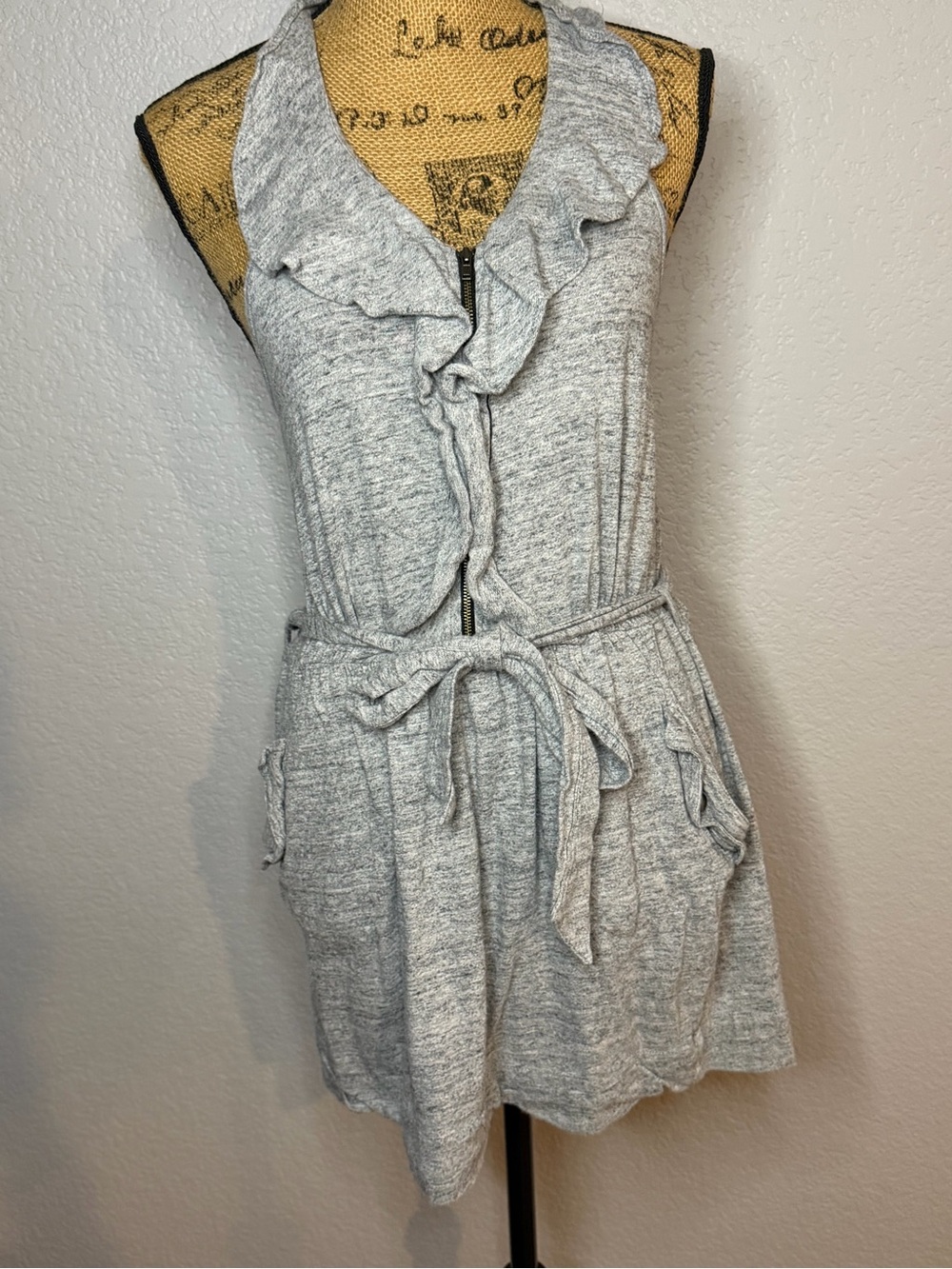 Banana Republic Heritage Light Gray Ruffle-Front Knit Mini Dress
